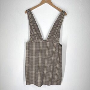 Zara Plaid Sequin Pinafore Mini Dress Overalls Brown Large Twee Dark Academia